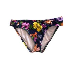 Kona Sol Floral Bikini Bottoms in Navy with Multicolor Flowers Size M
